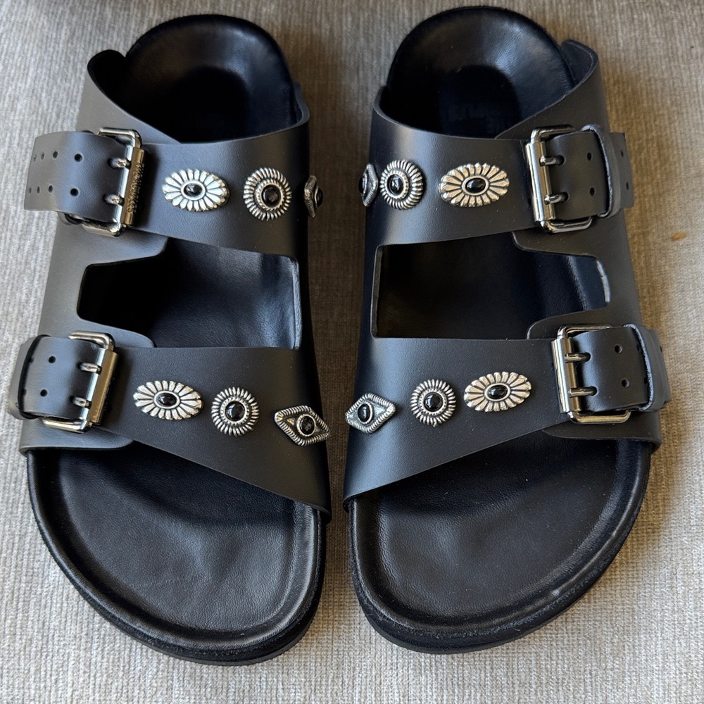 The Kooples Black Studded Double-Buckle Sandals